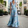 Women's Tulip Print Sleeveless Deep V-Neck A-Line Maxi Dress – 7 Colors by FitiqueFit