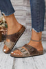 Coffee Two-tone Retro Buckle Straps Hollowed Faux Suede Slippers by Wild and Free Boutique