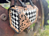 Luxe Tooled Leather Midnight Rhinestone Stud Checkered Speedy Bag by Neon Spur