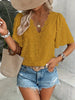 Women's V-Neck Lace-Trim Swiss Dot Short-Sleeve Top – Casual Loose Fit by FitiqueFit