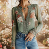 Women’s V-Neck Floral Print Blouse by FitiqueFit