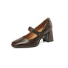 Women's Sheepskin Mary Jane Heels – Square Toe Chunky Heel Buckle Pumps by FitiqueFit