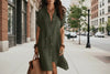 Women's Buttoned Midi Shirt Dress – Short Sleeve Cotton Linen by FitiqueFit