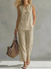 Women's Sleeveless V-Neck Top & Full-Length Pants Two-Piece Set by FitiqueFit