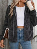 Dark Gray Women Checkered Pattern Jacket Comfy Textured Zip-Up Drawstring Fuzzy Jacket by Stevvex