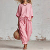Women's Solid Color Loose Casual Set – T-Shirt & Ankle Pants by FitiqueFit