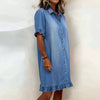 Women's Faux Denim Ruffle-Sleeve Shirt Dress by FitiqueFit