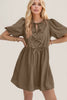 Elegant Ruched Puff Sleeve Mini Dress Vintage Bow Detail Cute Short Dress for Women by Stevvex