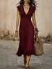 Women's V-Neck Cotton-Linen Flutter-Sleeve Ruffle-Trim Midi Dress by FitiqueFit