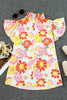 Purple Multicolor Stand Collar Flutter Sleeves Floral Top