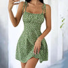 Floral Mini Dress Spaghetti Strap Tie Shoulder Ruffle Summer Boho Dresses