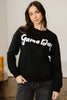 Black Chenille Game Day Graphic Drop Shoulder Sweatshirt by Wild and Free Boutique