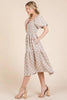 New Floral Embroidered Smocked Puff Sleeve Tiered Midi Dress For Women Elegant,Charming and Feminine Floral Embroidered Midi Dress with Puff Sleeves and Tiered Design by Stevvex