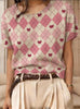 Women's Retro Short-Sleeve Jacquard Knit Top by FitiqueFit