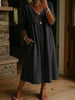 Women's Linen Cotton V-Neck Dress – Lace Trim, Loose Fit, 7 Colors by FitiqueFit