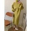 New Korean Style High Collar Solid Color Over-the-knee Knitted Dress