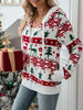 White Drawstring Christmas Element Zip-Up Hooded Jacket Winter Cute Stylish Holiday Outerwear For Her by Stevvex