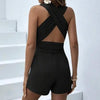 Women’s Criss-Cross Backless Deep V-Neck Short Jumpsuit by FitiqueFit