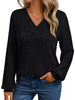 Ribbed Knit V-Neck Long Sleeve T-Shirt by Simply Love