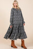 Printed Tie Neck Flounce Sleeve Midi Dress For Women – Fluttering, Feminine and Playful Midi Dress with Ruffled Details by Stevvex