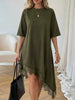 Women's Lace Trim Asymmetric Three-Quarter Sleeve Dress by FitiqueFit