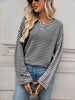 Striped Notched Long Sleeve T-Shirt by Simply Love