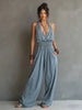 Women's V-Neck Halter Jumpsuit – Sleeveless Open Back Waist-Cinching by FitiqueFit