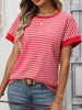 Striped Ribbed Knit Short Sleeve T-Shirt by Simply Love
