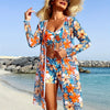 Luxe Lines 3-Piece Geometric Bikini Set for Women – High Rise Drawstring Bikini with Boxer Shorts & Long Sleeve Sheer Kimono Cover-Up – Bold & Breezy Women’s Swimwear for Summer Beach Pool & Getaways by Stevvex