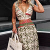 Leisure Holiday Hollow Tie Vintage Printed Dress