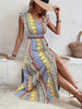 Women's Boho Geometric Print Puff Sleeve A-Line Maxi Dress – 3 Colors S–XL by FitiqueFit