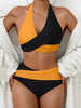 Bikini Black and White Contrast Color Criss Cross Neck 2 Piece Swimsuit for Women – Stylish Medium Stretch Two-Tone Bikini Set with Unique Neckline and Flattering Fit – Modern Swimwear for Beach Days, Pool Lounging, and Summer Escapes by Stevvex