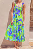 Long Floral Tie-Shoulder Smocked Midi Dress Perfect For Vacation & Summer Days by Stevvex