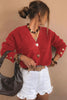 Fiery Red Heart Metal Button V Neck Cardigan Sweater by Wild and Free Boutique