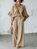 Women's Loose-Fit V-Neck Top & Wide-Leg Pants Two-Piece Set by FitiqueFit