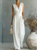Women's Elegant V-Neck Sleeveless Jumpsuit – Waist-Cinching Straight Leg by FitiqueFit