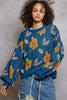 POL Floral Pattern Round Neck Balloon-Sleeve Sweater by FitiqueFit