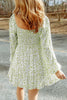 Smocked Floral Square Neck Balloon Sleeve Dress