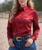 Scarlet Crystal Heart Satin Button Up Rodeo Shirt by Neon Spur