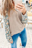 Parchment Twist Ribbed Floral Contrast Patchwork Long Sleeve Top by Wild and Free Boutique