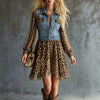Women's Denim-Look Chiffon Patchwork Long Sleeve Maxi Dress by FitiqueFit