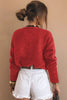 Fiery Red Heart Metal Button V Neck Cardigan Sweater by Wild and Free Boutique