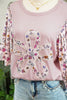 Pink Contrast Floral Patched Flowy Half Sleeve Blouse by Wild and Free Boutique