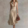Women's Sleeveless Lapel Collar Maxi Dress – Slim Fit Patchwork by FitiqueFit
