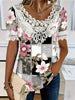 Women's Lace Patchwork Crew Neck Short Sleeve T-Shirt by FitiqueFit