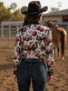 Cherry Bomb Stain Resistant Button Up Rodeo Shirt Blouse by Neon Spur