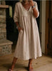 Women's Linen Cotton V-Neck Dress – Lace Trim, Loose Fit, 7 Colors by FitiqueFit