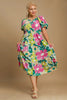 Colorful Full Size Floral Print Puff Sleeve Midi Dress Plus Size Elegant & Feminine Romantic Long Dress by Stevvex