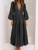 Lightweight Deep V-Neck Balloon Sleeve Maxi Dress Elegant & Flowing Silhouette Unique Dress by Stevvex
