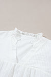 White Floral Embroidered Puff Sleeve Notched Neck Blouse